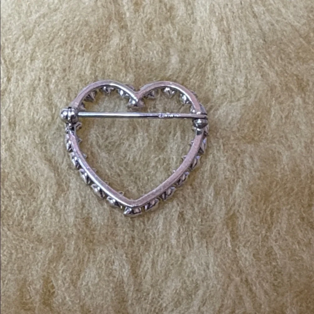 VTG Krementz Rhinestone Heart Brooch Silver Tone 1950s Mid-Century